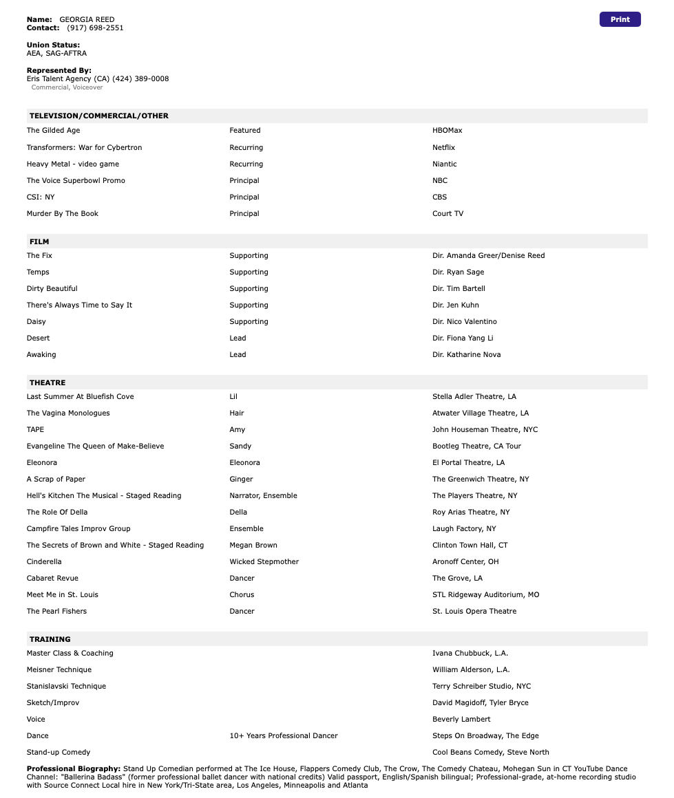 resume actors access